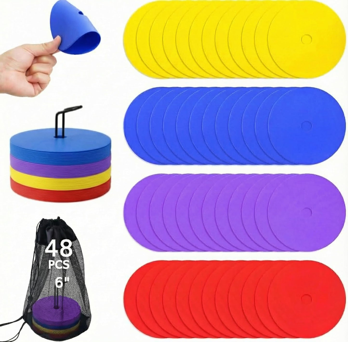 Japard Flat Cones, 48 Pcs 6 Inch Spot Markers, Flat Soccer Cones for Training, Field Court Markers, Soccer Disc, Practice Cones, Training Equipment, Agility Practice, Football