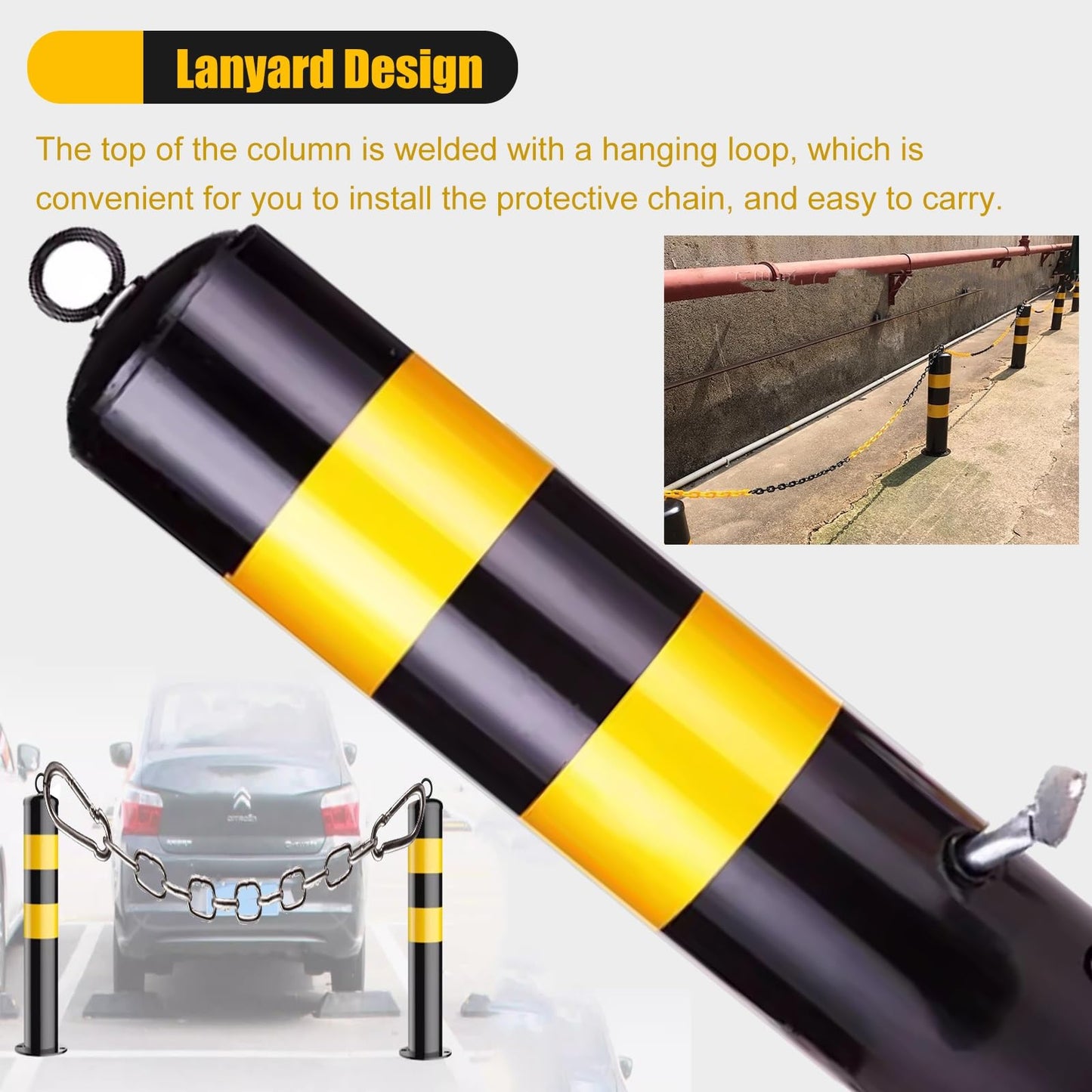 Driveway Barrier Traffic Barricade Post - Detachable Iron Bollard with Reflective Tape for Parking Lots & Road(H55cm 4pc)