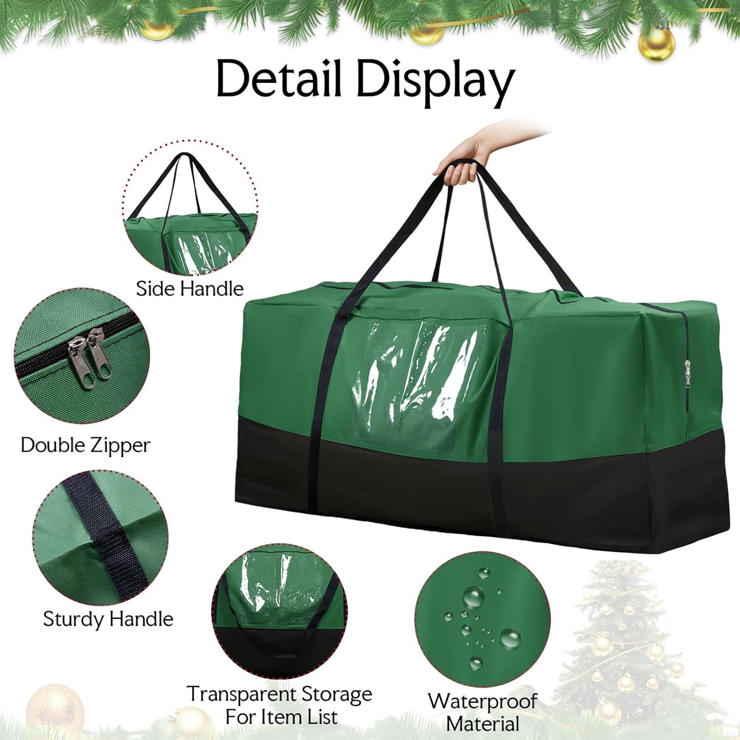 Skiennix Christmas Tree Storage Bag - Heavy Duty 600D Oxford Material for Up to 10 Ft Trees | Dampproof with Dual Zipper & Reinforced Handles