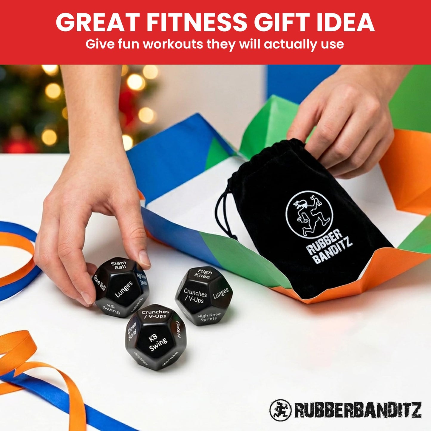 Rubberbanditz - Fitness Dice for Exercise & Workouts | Three Engaging 12-Sided Full Body Workout Dice | Ideal for Crossfit, Home Workouts, and Gyms | Fun Workout Equipment