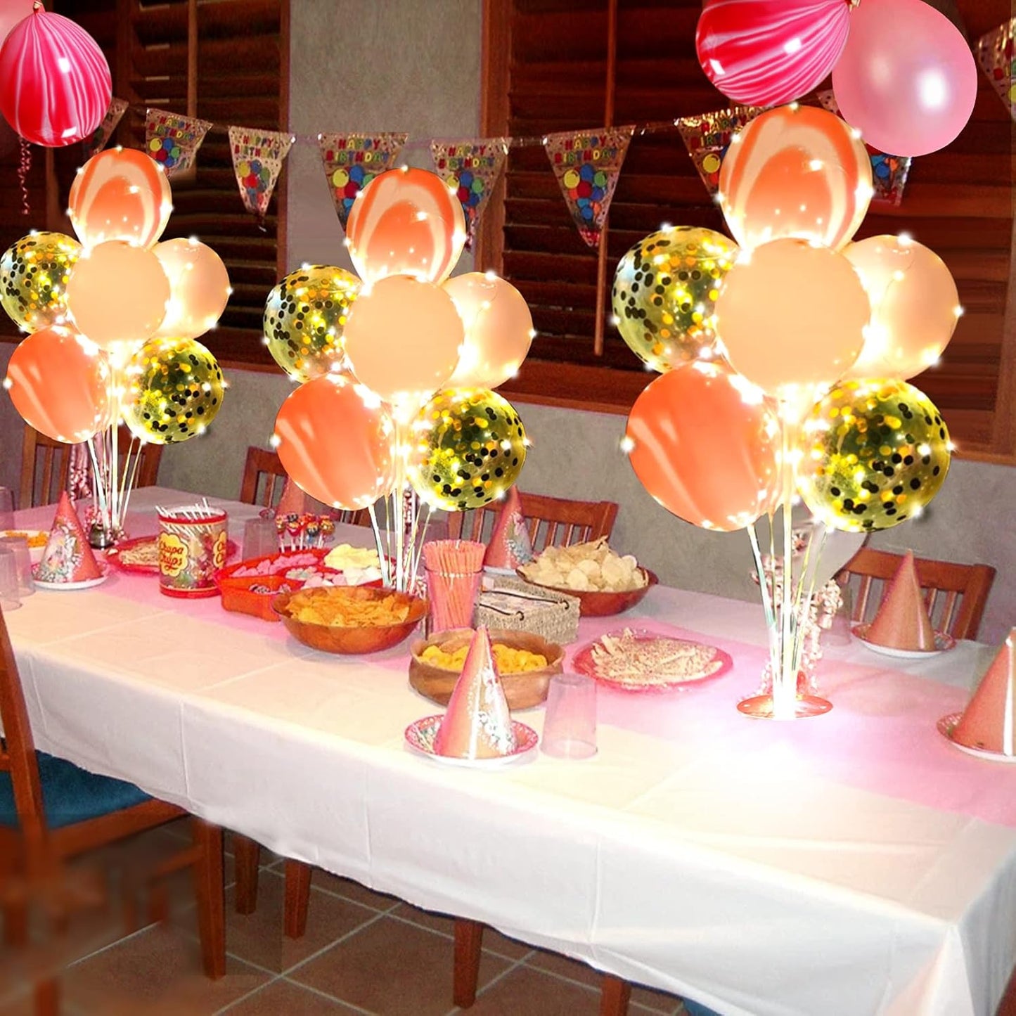 Skiennix Balloon Stand Kit - Pink Table Centerpiece with String Lights | Reusable Party Decorations