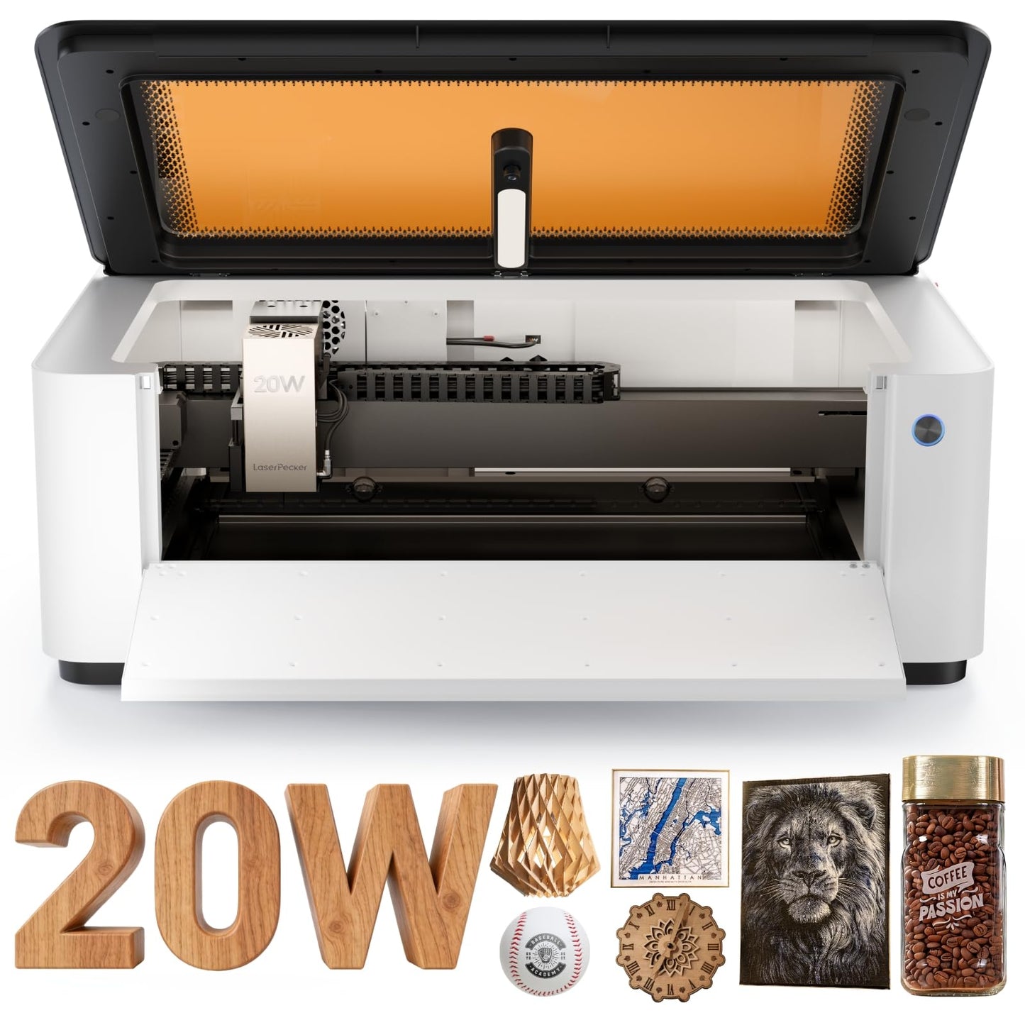 LaserPecker LX2 20W All-in-One Desktop Laser Engraver Cutter, 19.7" x 12" Large Working Area 1000mm/s High-Speed 12MP Camera Class 1 Safety Laser Engraving Machine for Wood Metal Acrylic, Basic Bundle