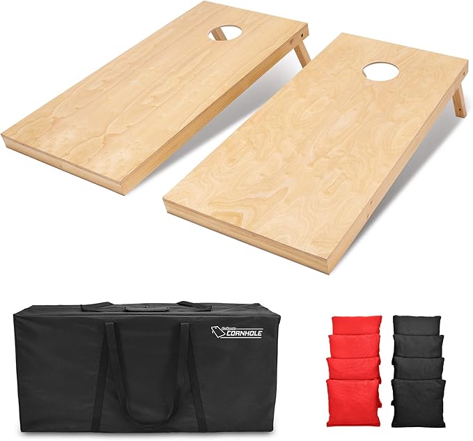 GoSports Regulation Size Wooden Cornhole Set with Natural Wood Finish - Includes Carrying Case