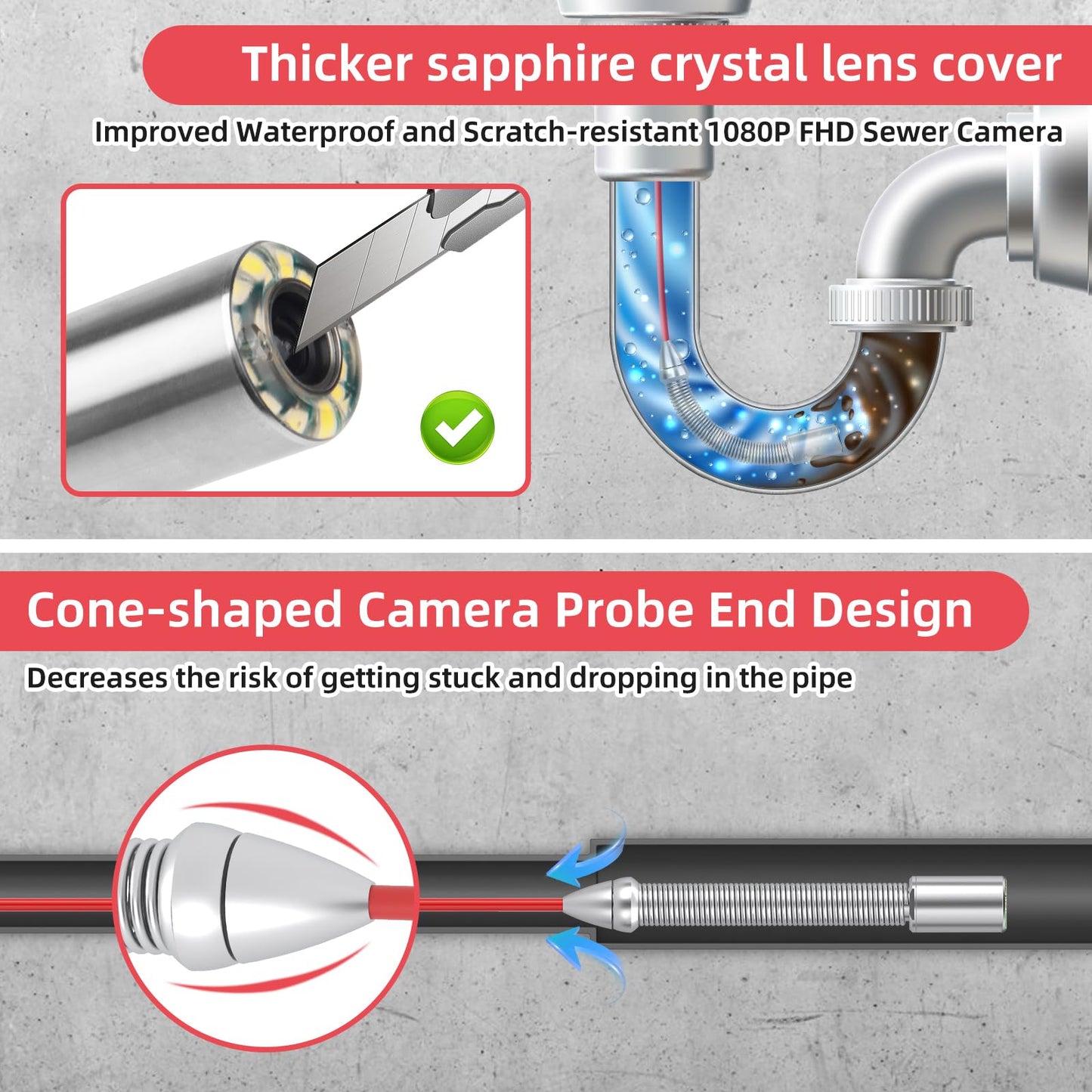 Sanyipace 7MM Cable Sewer Camera with Locator, 165FT/50M Drain Camera with 512Hz Transmitter, Self-Leveling Inspection Camera with Distance Counter, 10.1" Touch Screen, Wireless Keyboard, 32GB Card