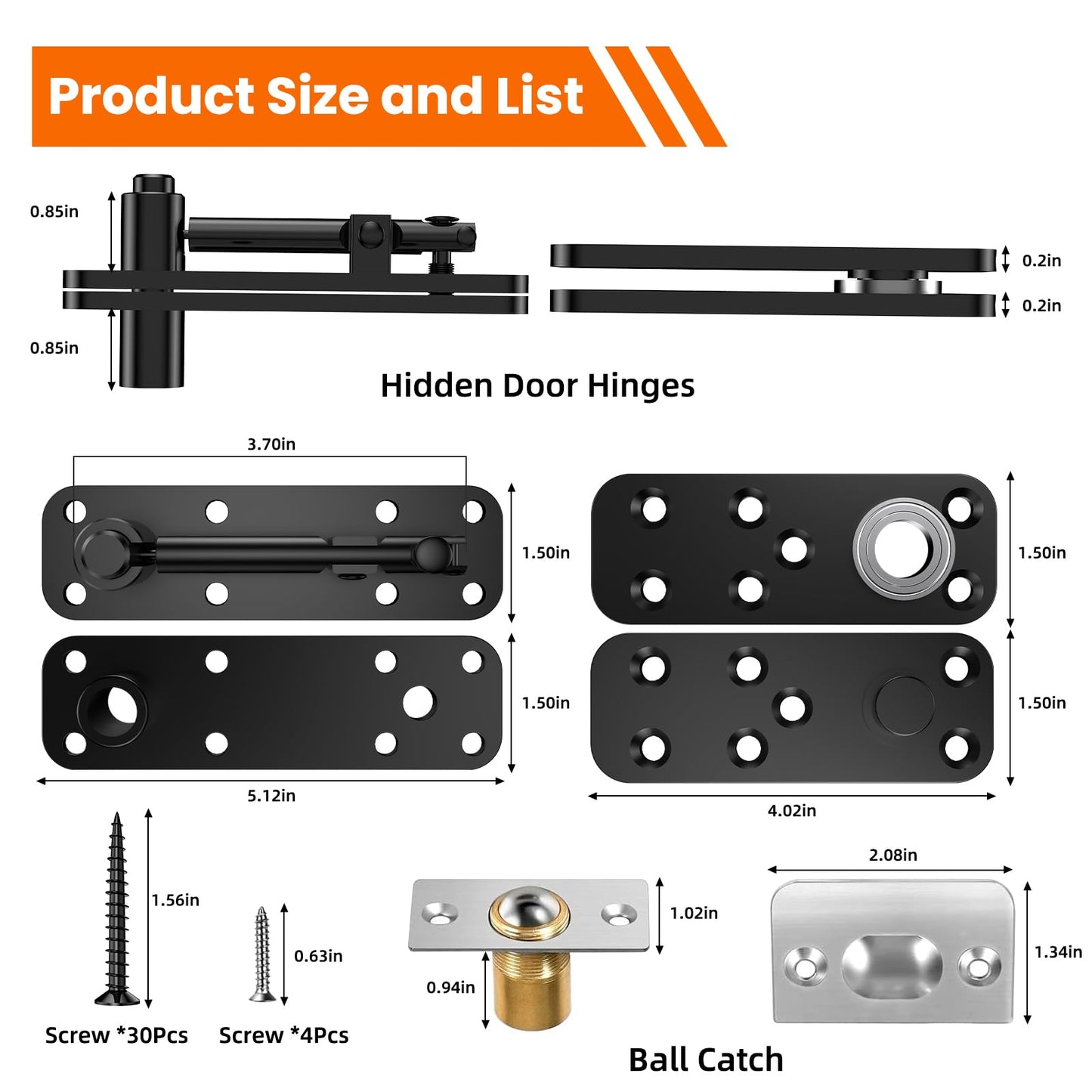 Hidden Door Hinge Pivot Hinge, 570LBS Load-Bearing Heavy Duty Pivot Door Hardware for Hidden Door Bookcase, Hinge Kit 360° Rotation Invisible Door Hinges for Secret Door (Black)