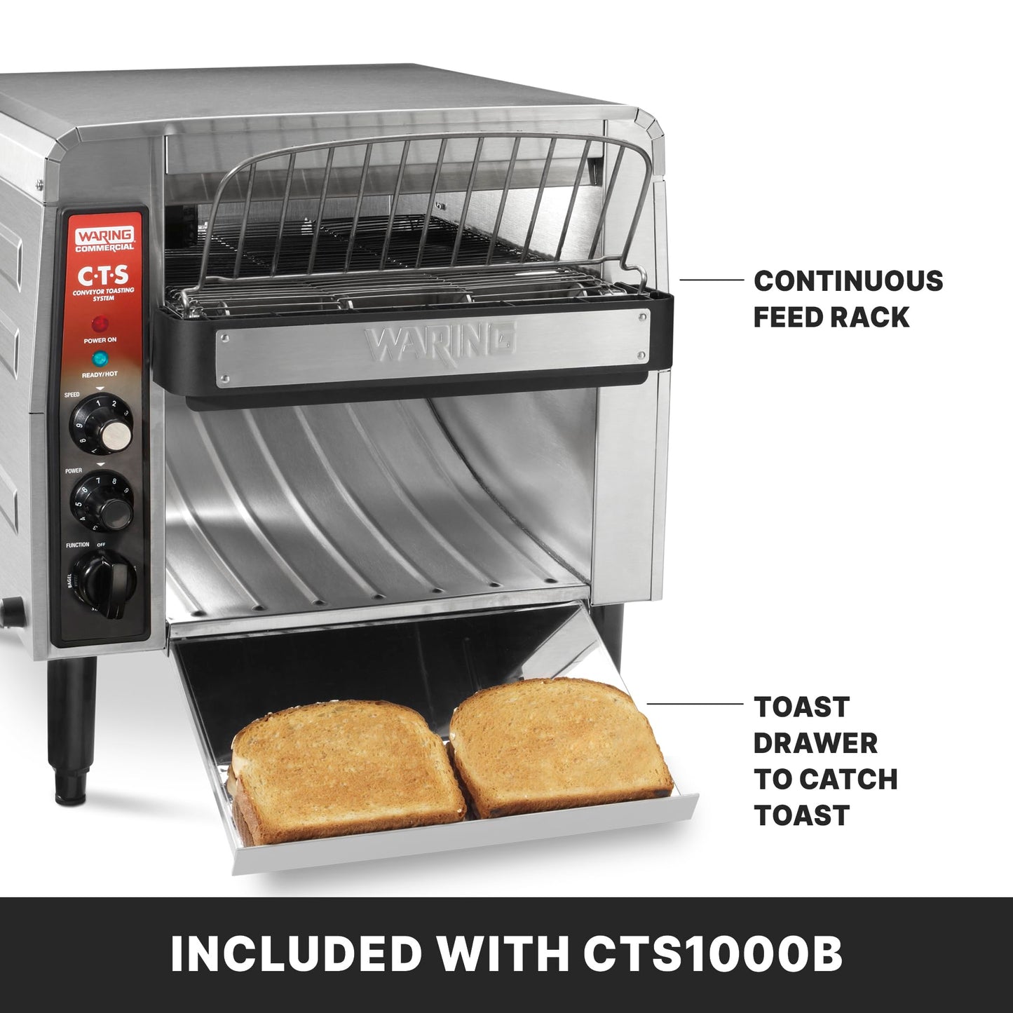Waring Commercial Heavy-Duty Conveyor Toaster, 1000+ Slices per Hour, Stainless Steel Construction, for Cafes & Restaurants, NSF Certified, 208V, CTS1000B