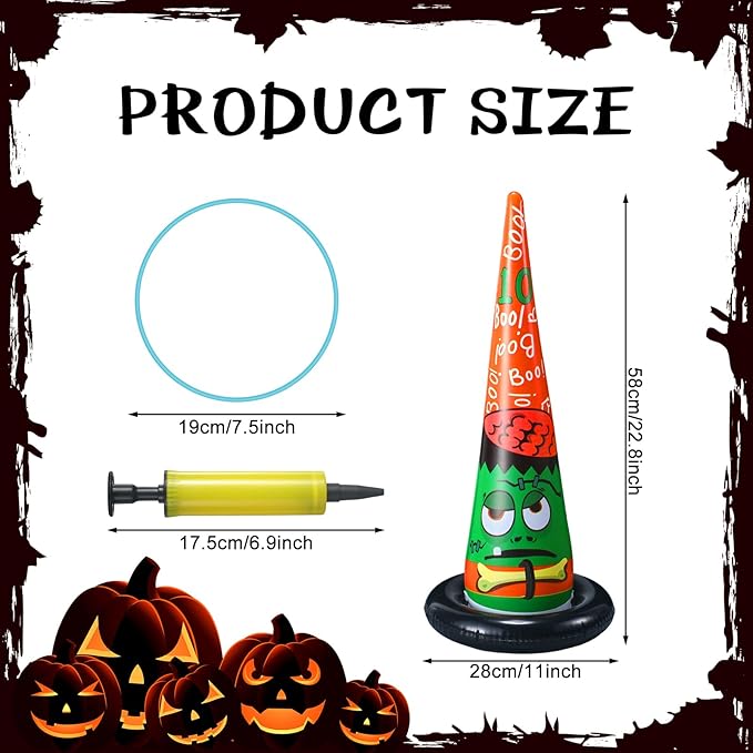 Capoda 16 Pcs Halloween Party Games Toys Inflatable Witch Hat Ring Toss Game with Plastic Toss Rings and Pump Halloween Indoor Outdoor Garden Game Supplies for Trick or Treat Family Games Decorations