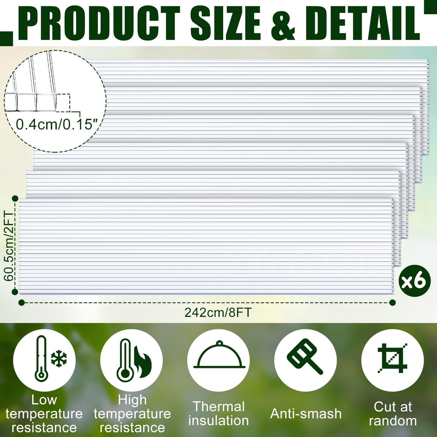 Tatuo 12 Pack 8' X 2' X 0.16'' Polycarbonate Greenhouse Panels Polycarbonate Sheets Twin-Wall Roof Panels Waterproof UV Protected Clear Corrugated Plastic Roofing for Greenhouse Replacement