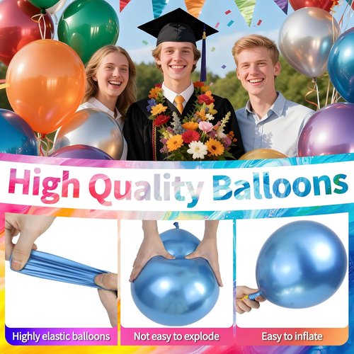 KAWKALSH 12-Inch Metallic Colorful Balloons - 110pcs Bright Latex Party Balloons for Birthdays & Weddings
