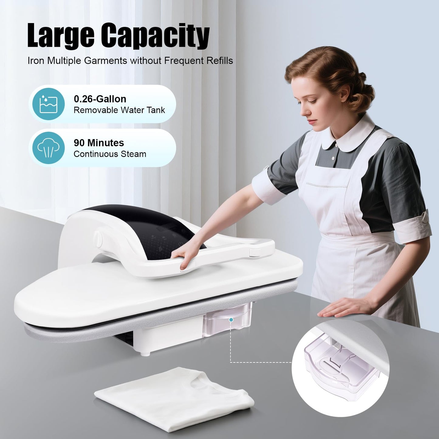 Intelligent Steam Press for Clothes, 1600W Digital Steam Press with 5 Fabric Settings and Overheating Protection, 35.8" Large Ironing Area w/Touch Screen & Voice Prompts for Sheets, etc