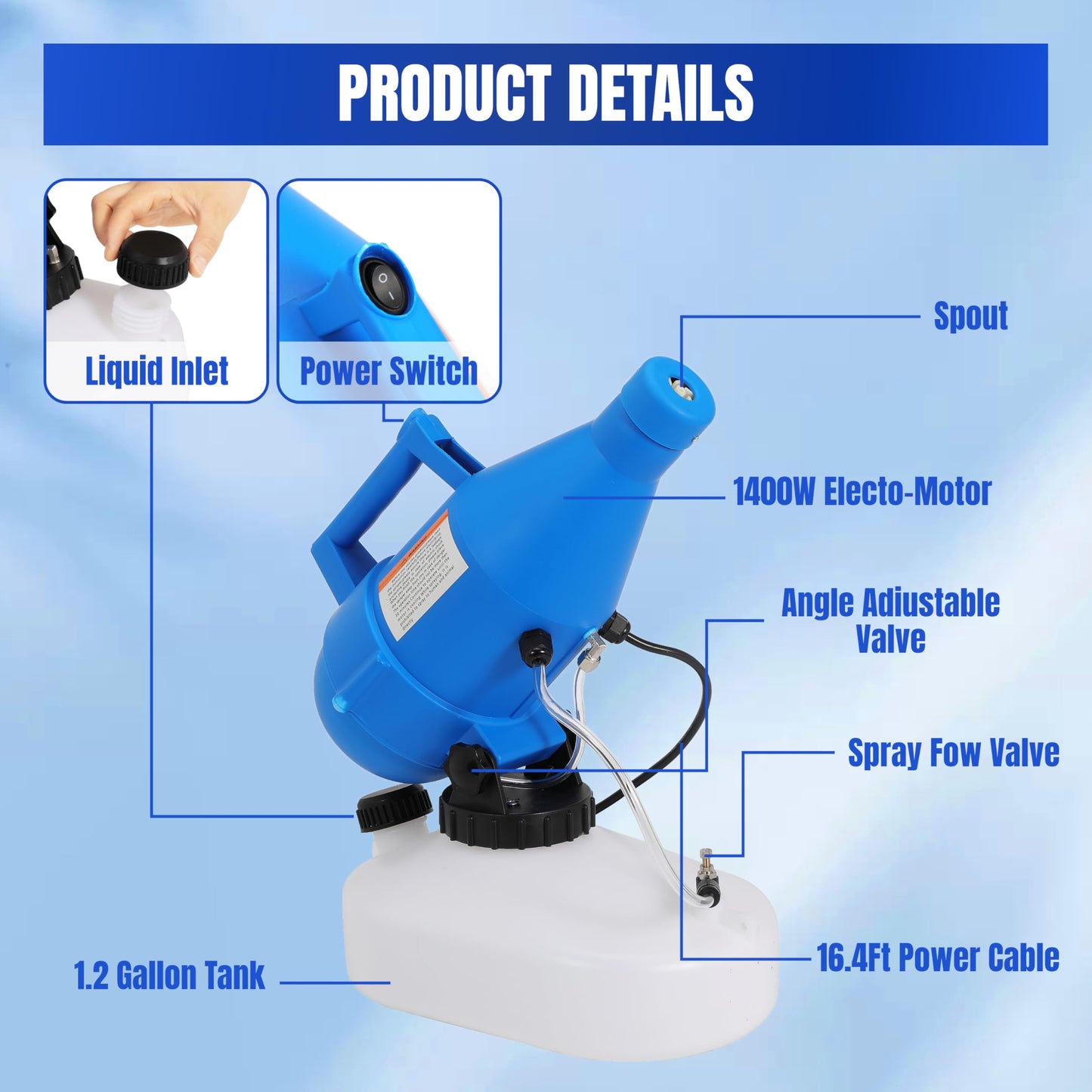 Ralosyn 4.5L Electric ULV Fogger Sprayer 1.2 Gallon Portable Cold Mist Machine Spraying 30ft Spray Distance for Home, Yard, School, Garden, Church, Hotel, 2 Pack