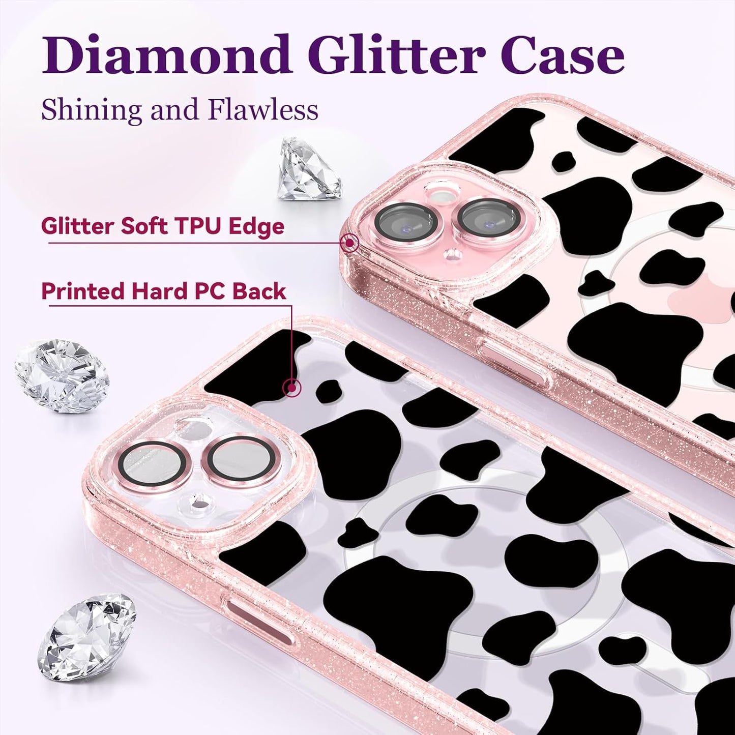casevivid 15 6.1" Magnetic for iPhone Magsafe Case Cute Aesthetic - Glitter Pink Phone Case with Camera Protector