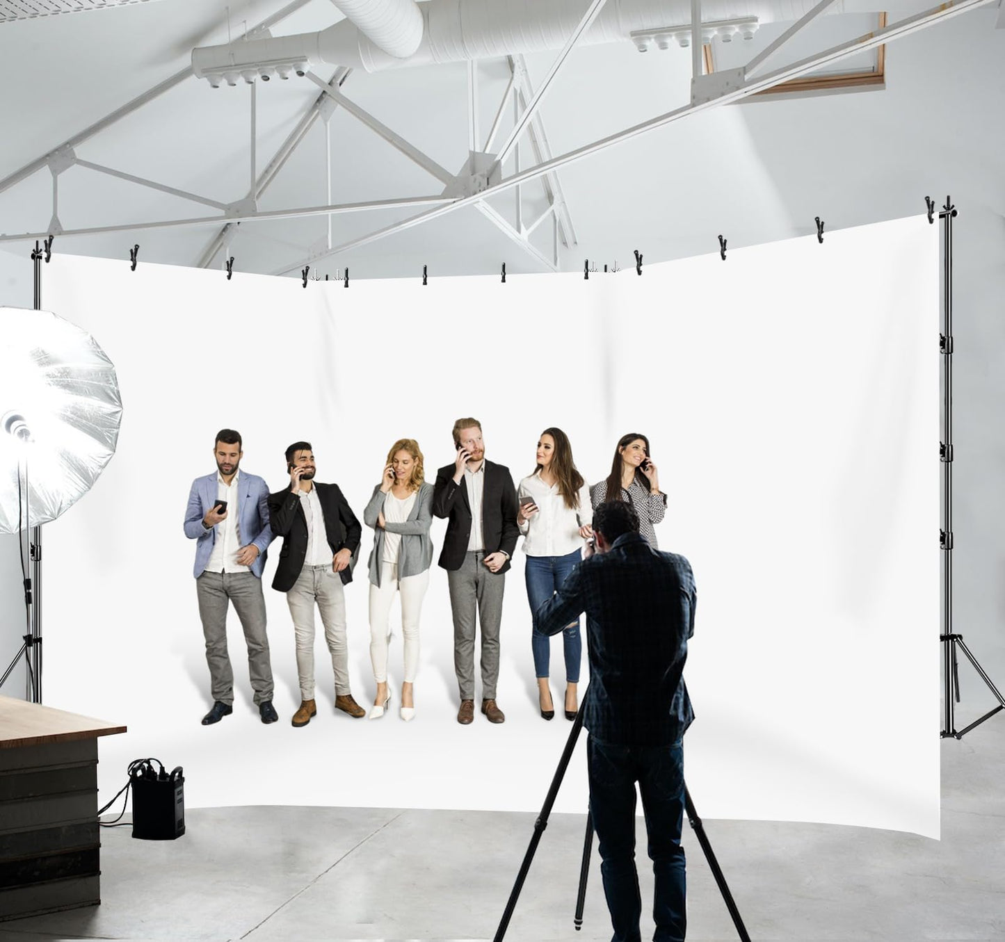 SLOW DOLPHIN Photo Video Studio 30ft (Wide) x 10ft (Tall), Degree Crossbar Rotatable, Angle Adjustable Triple Crossbar Extender Mount, Photography Background Support System, Sand Bags,Clamps