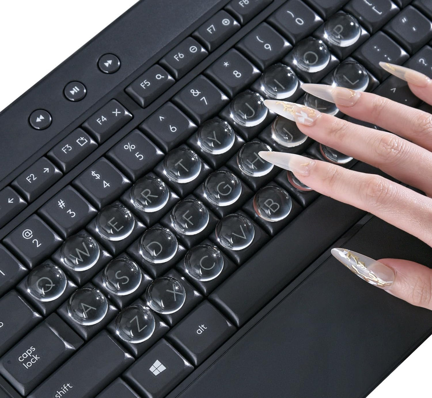DAMMOMKO 54PCS Keyboard Stickers for Long Nails - Clear Glass Long Nail Keyboard Cover Bubbles, Raised Nail Art Typing