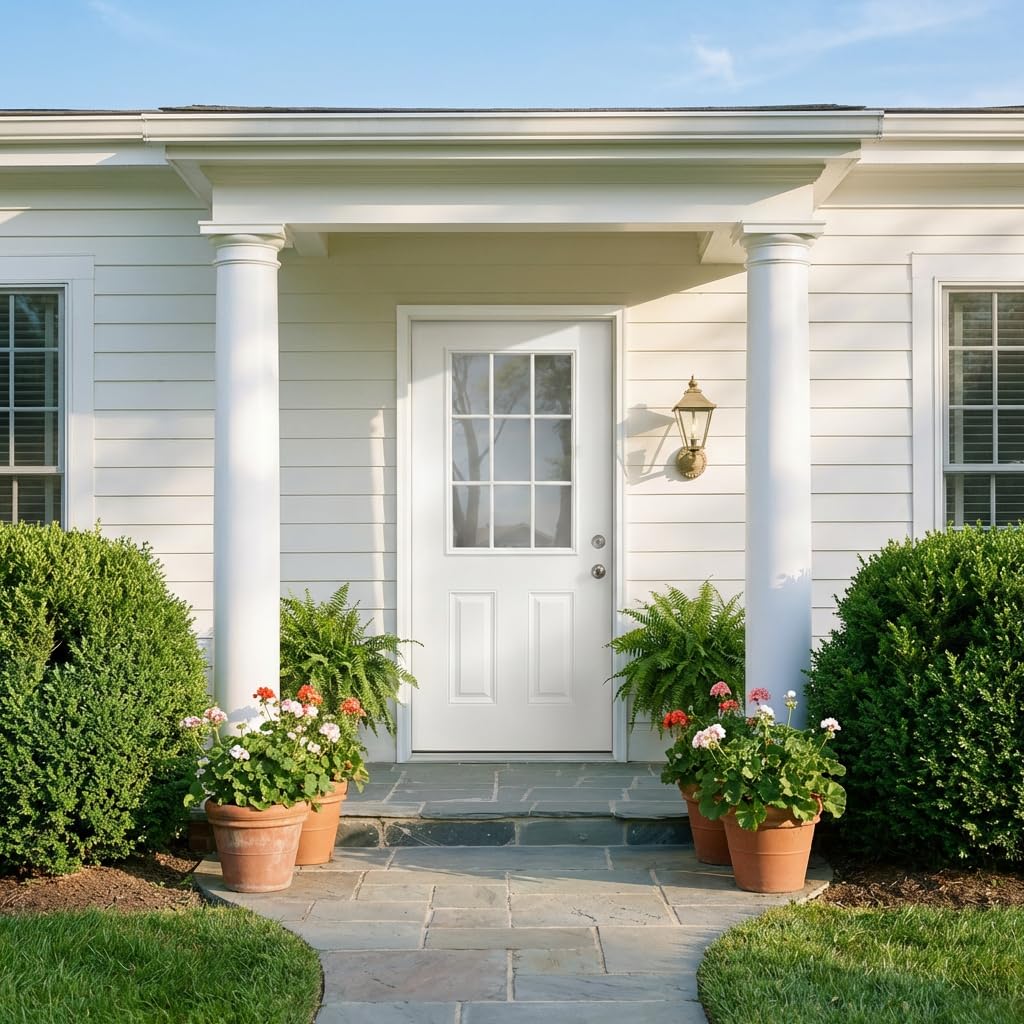 Casaphoria 36" x 80" Fiberglass Entry Door with 4-9/16" Vinyl Frame,Left Hand Inswing Exterior Door with Brickmould, 9- Lite Low-E Glass Primed Knock-Down Front Door for Home Entrance, White