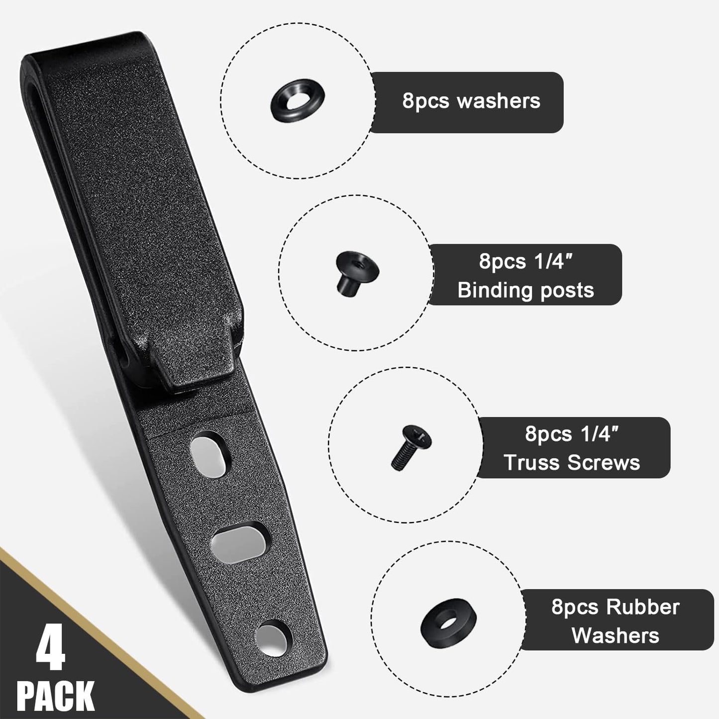 4-Pack Holster Belt Clips Knife Belt Clip Hardware with Screws Adjustable Kydex Holster Molle Adapter with Mounting Hardware 3 Hole Tactical Black for Outdoor Activity
