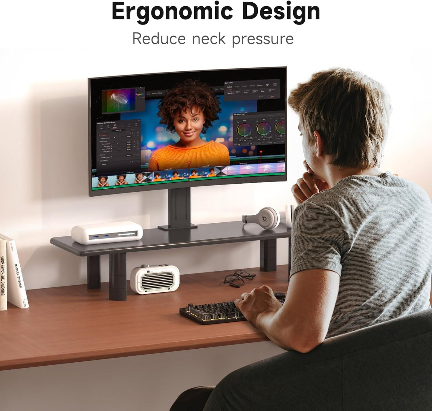 32.28Inch 2 suptek Dual Monitor Stand Riser, Large Monitor Stands for Monitors, Computer Monitor Stand, Wooden Desktop