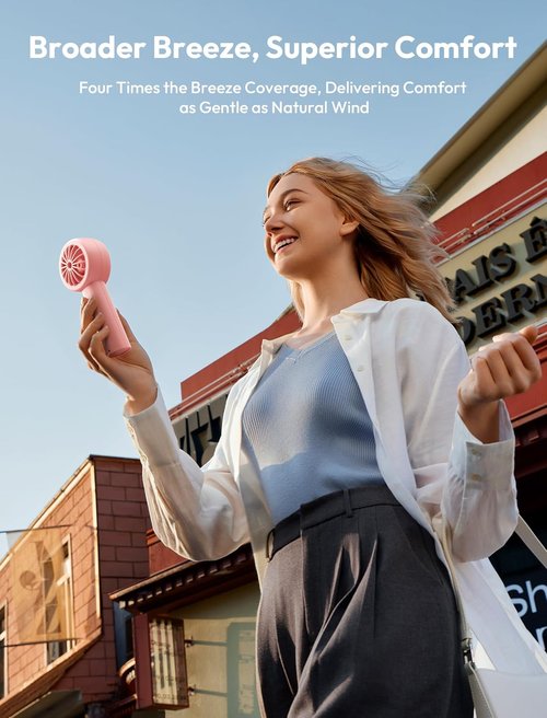 Aecooly Portable Handheld Turbo Fan - USB Rechargeable Mini Cooling Fan | 16H Max Cooling, 5 Speeds, Pink