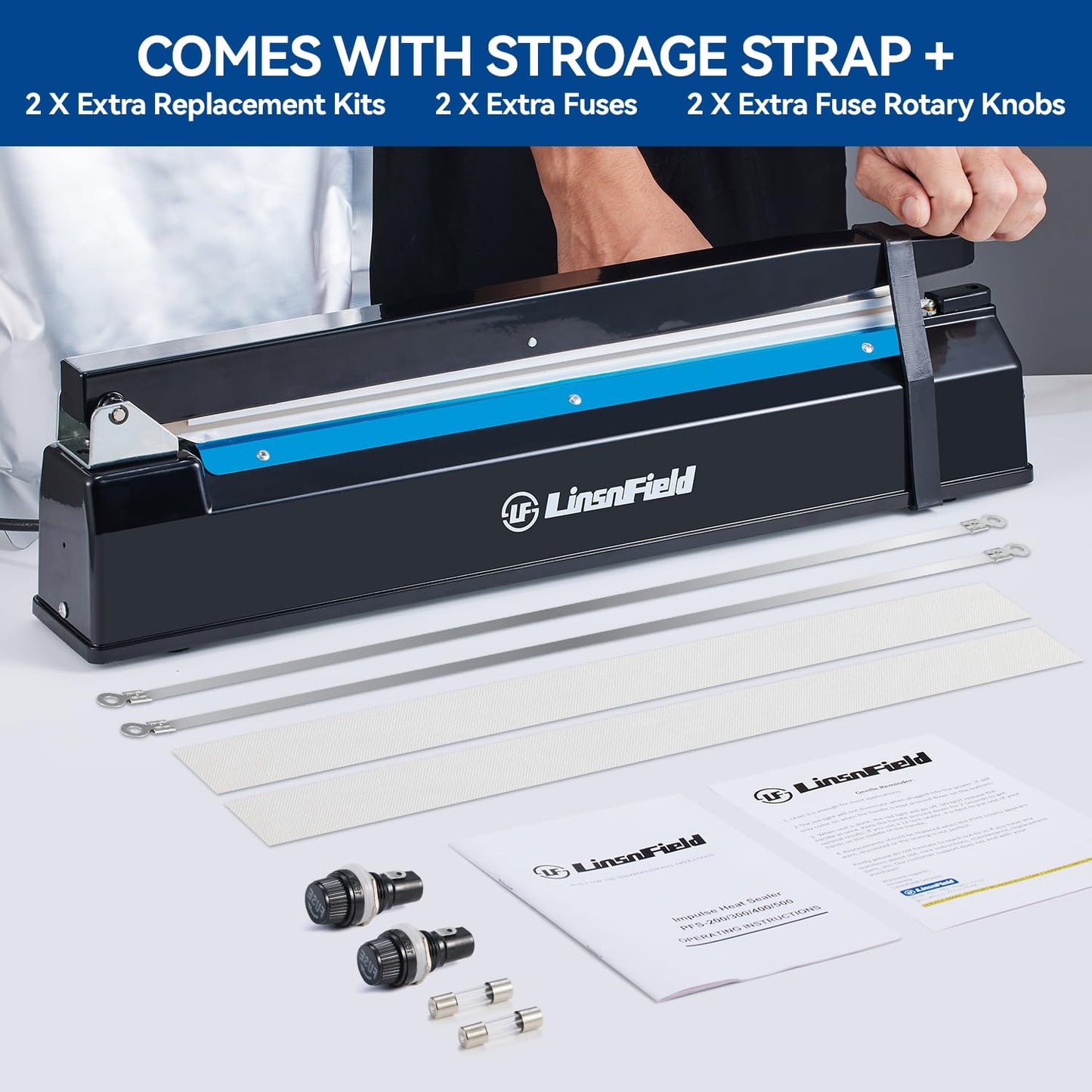 LinsnField Sealer Pro - 20 inch - 5mm Sealing Width Impulse Heat Sealer Manual - Most Heavy Duty for Strong, Secure Sealing for Long Term Food Storage Heat Sealer Machine for All Bags (White)