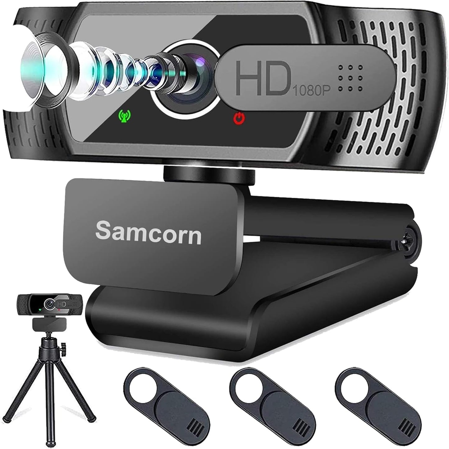 Samcorn Desktop,1080P 3D Webcam with Microphone for HD USB Webcam Live Streaming Laptop PC Computer Web Camera