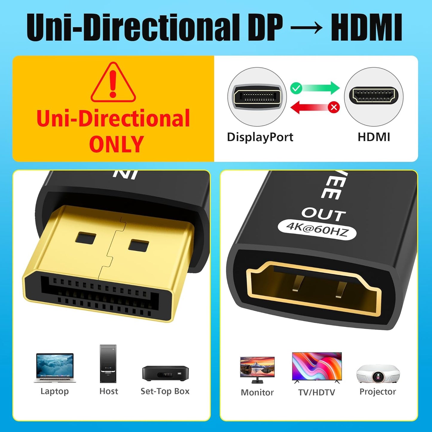 AGVEE 2 Pack 4K@60HZ 4K@30HZ 1080P@120HZ Display Port to HDMI Adapter, Alloy Shell DP Displayport PC to HDMI Display