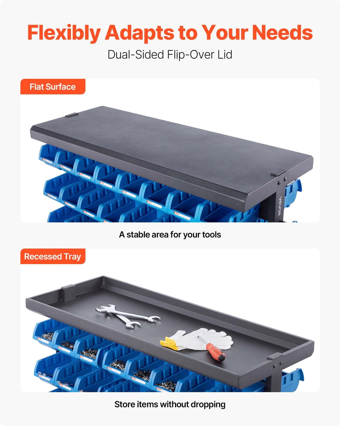 VEVOR 5-Tier Double-Sided Rolling Bin Storage Rack, 68 Plastic Bins, Dual-Sided Parts Organizer with Wheels, Mobile Tool Organizer for Garage, Warehouse, Office, Restaurant, Classroom, Kitchen