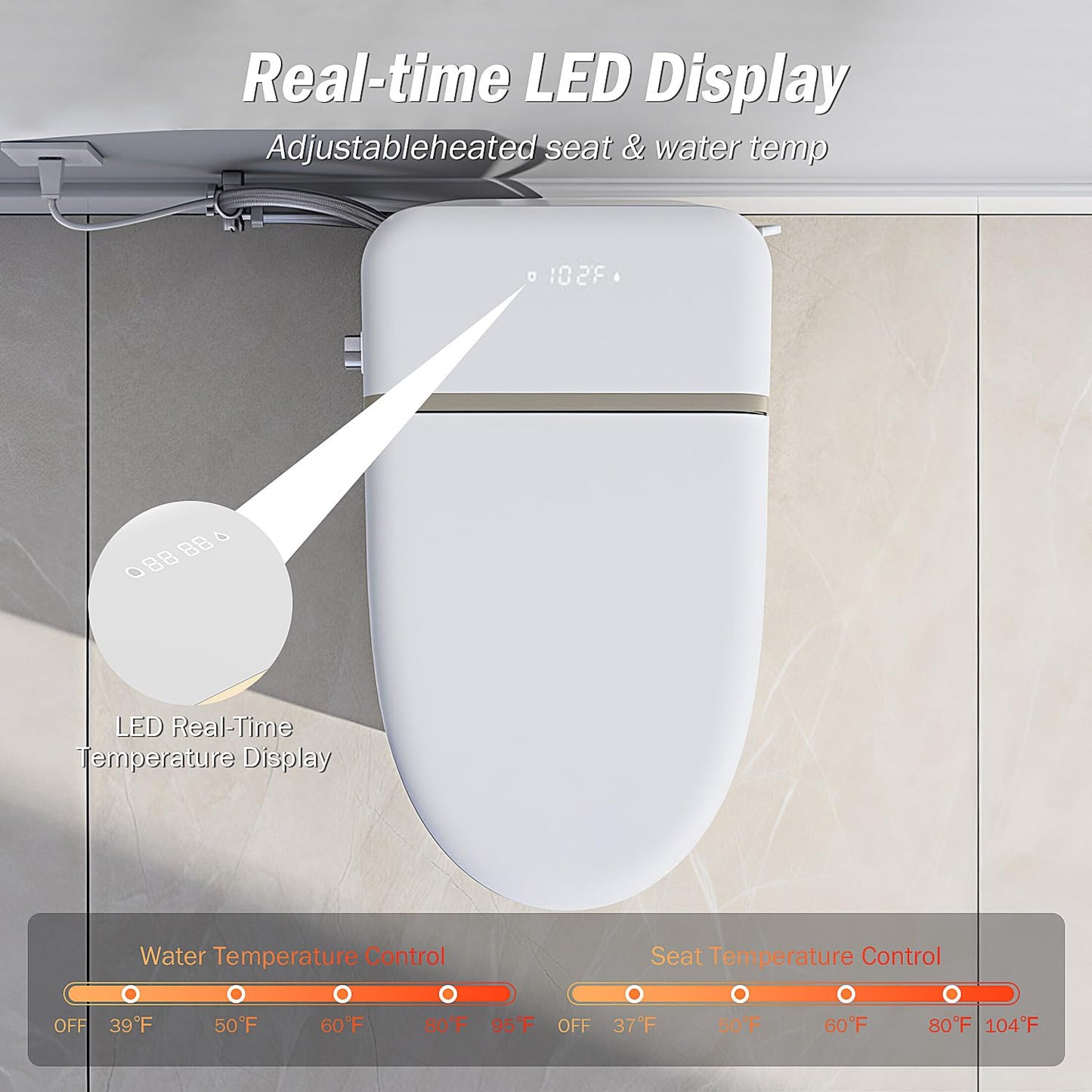 Smart Toilet with Bidet Built In, Heated Seat, Tankless Modern Elongated Electric Toilet with Warm Water Wash, Air Dryer & Dual Auto Flush, LED Display & 1000g MaP Flush, 1.28 GPF