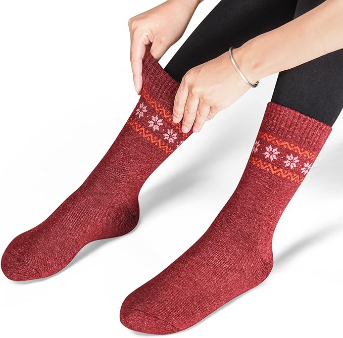 NinetoFiveLife Pack of 4 Womens Merino Wool Socks Winter Hiking Socks Knit Outdoor Recreation Socks Warm Soft and Comfortable