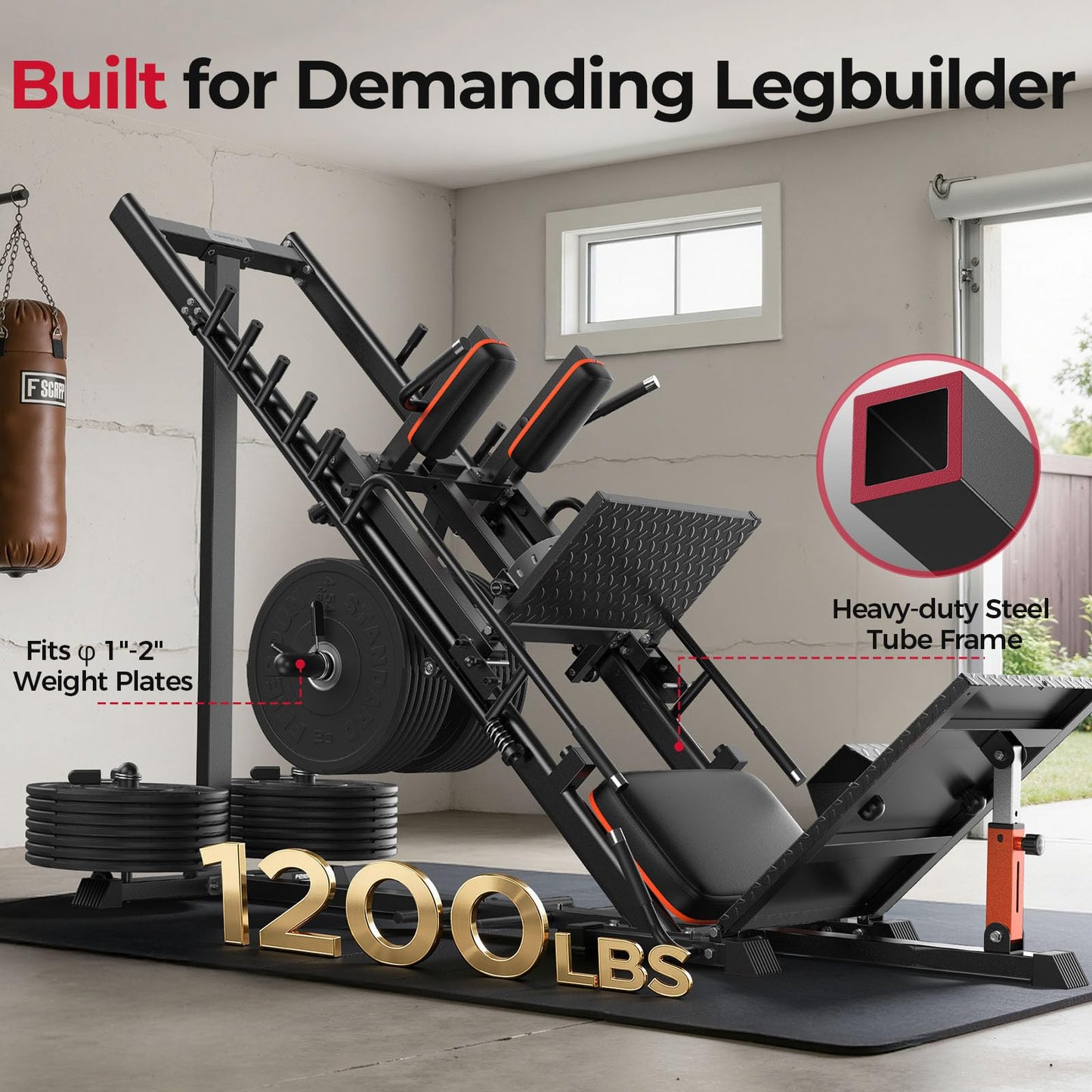 FEIERDUN 3‑in‑1 Leg Press Hack Squat Machine with Stretch Board – Adjustable Leg Press Machine for Home Gym with Full Range of Motion & Ultra-Quiet Pulley System