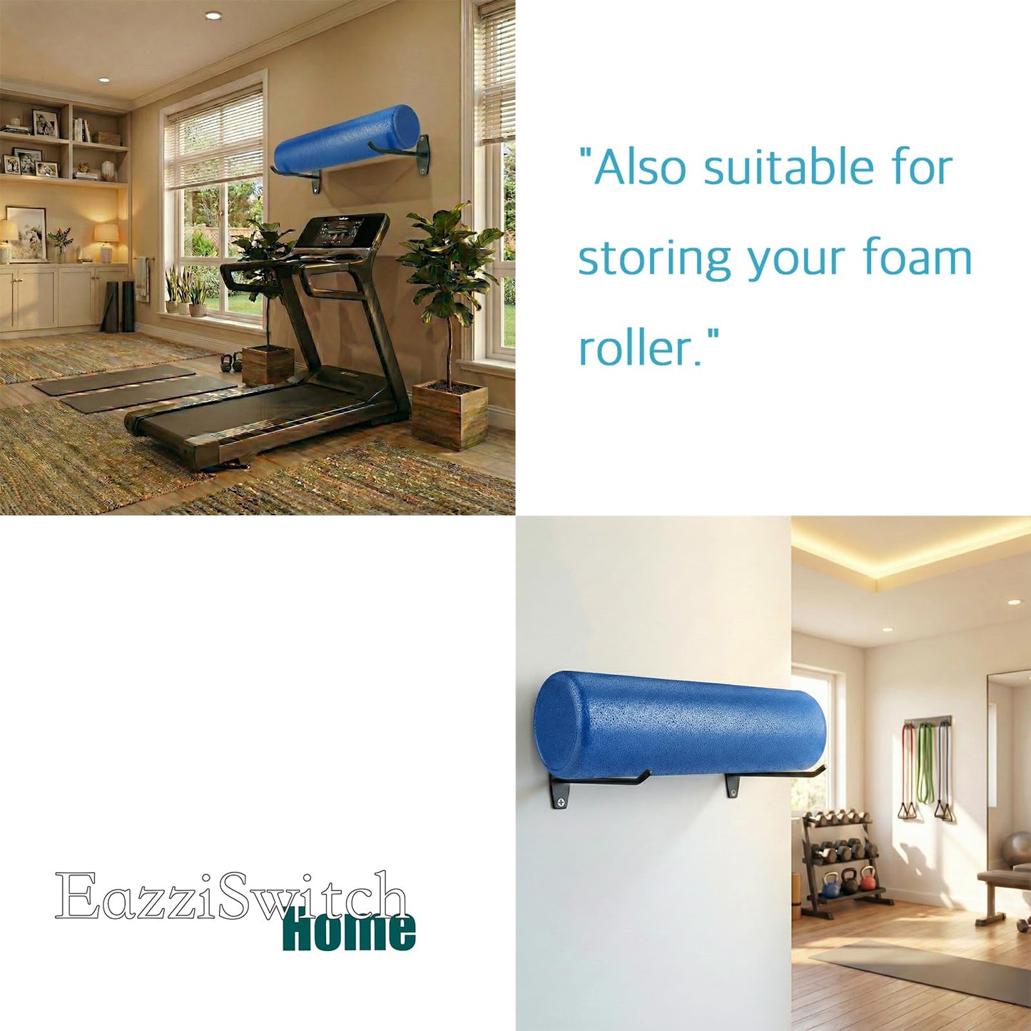 Yoga Mat Holder Wall Mount: 4 Pack Heavy Duty Metal Hooks & 12 PCS Clips for Yoga Mat (<5.5 lbs), Eyelet Mats, Foam Rollers & Gym Equipment Storage - Hanging Exercise Mat Rack & Organizer for Fitness Workout