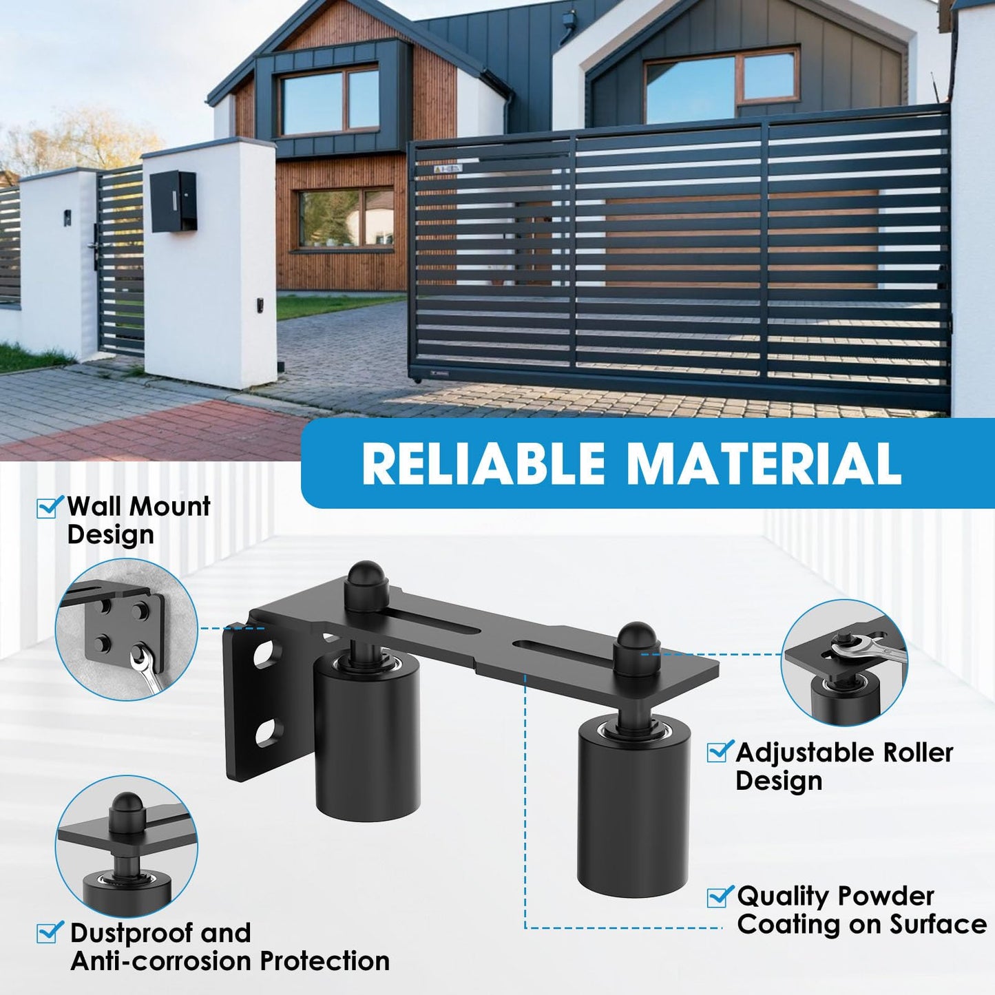YogePote Heavy Duty Slide Gate Roller Guide with Steel L Rear Post Bracket, Adjustable Nylon Roller Guide, Rolling Gate Hardware kit for Sliding Door, Rolling Door, Wood Door (Black-1pc, 3in)