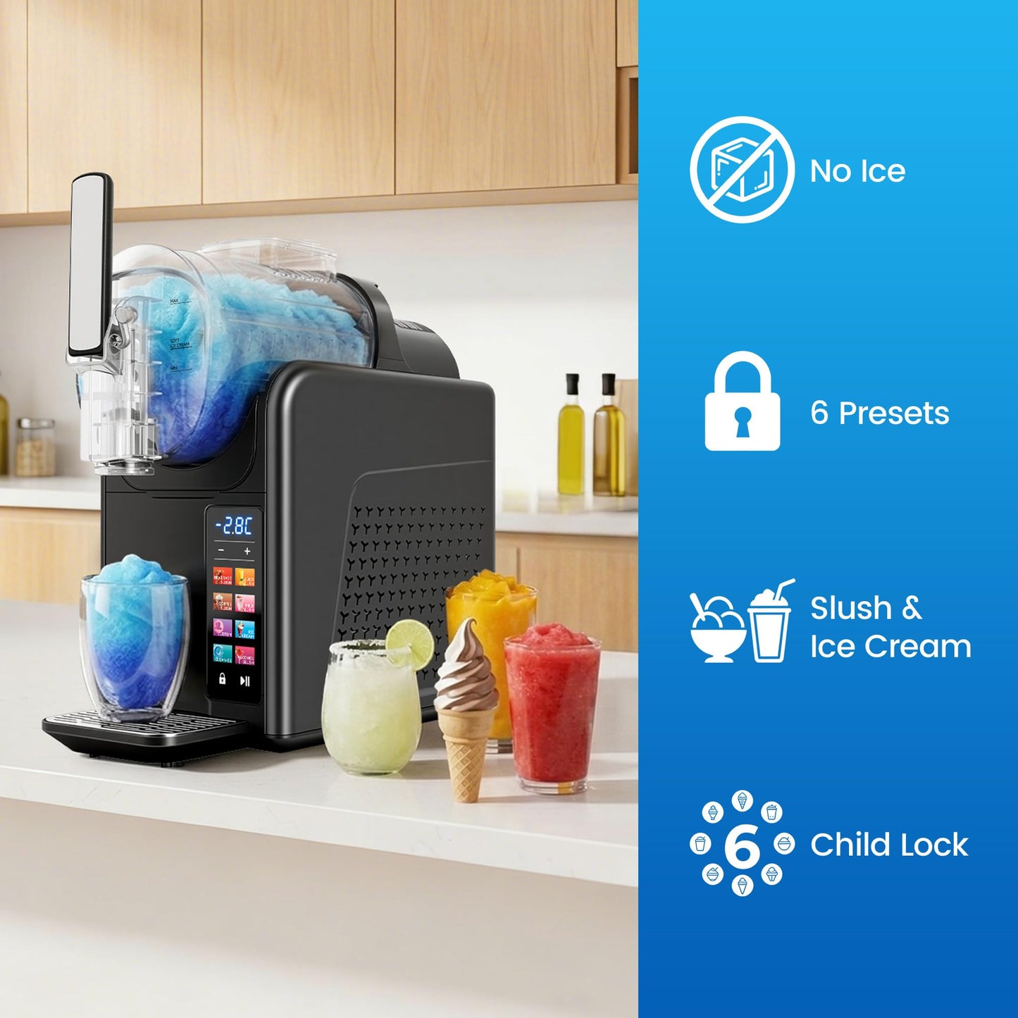 LEEVOT Slushie Machine & Soft Serve Ice Cream Maker 2 in 1, Frozen Drink Machine with Quicool Technology, 6 Presets, Child Lock, Self-Cleaning, Margarita Slush Daiquiri Machine for Home, 120V 60HZ