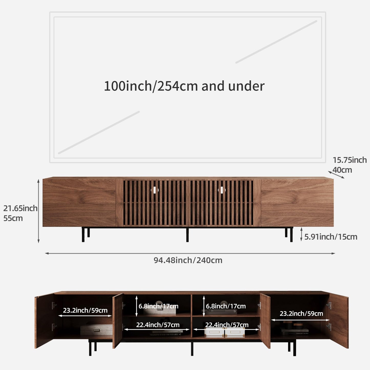 gaoyangjiaju 94.48" Mid Century Modern TV Stand for TVs up to 70"-90",Tv Console with 4 Storage Cabinets, Media Furniture for Living Room or Bedroom,Walnut