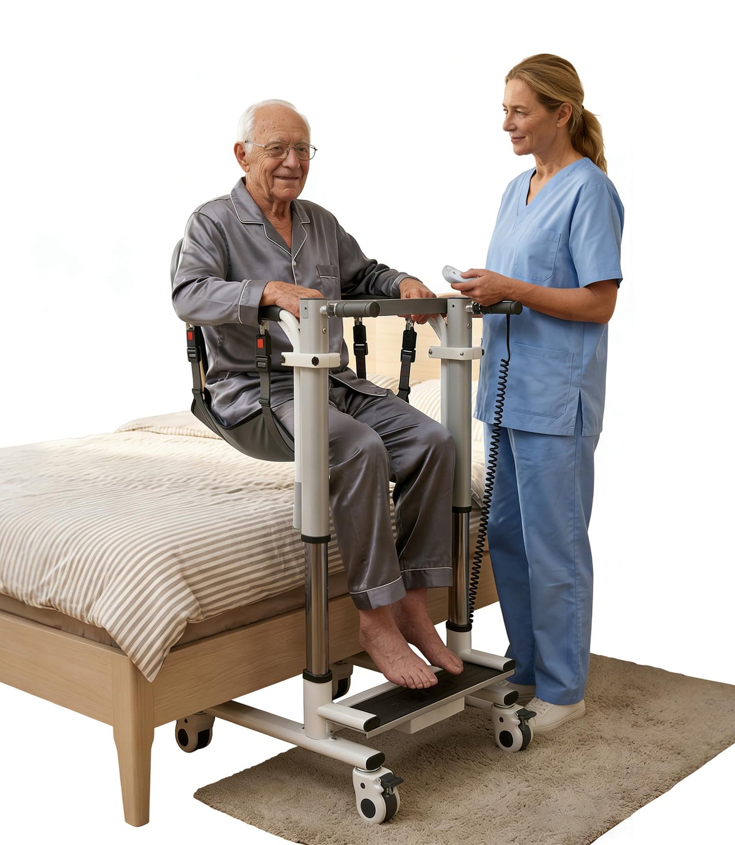 VOCIC Electric Transfer Lift, Patient Lift with 3" Wheels for Carpets, Home Care Transfer Device for Seniors, Transfer Lift for Home Car, AY08 PRO