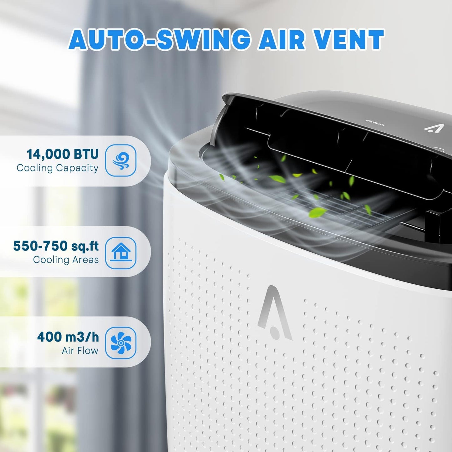 Garvee 14000 BTU Portable Air Conditioner for Rooms up to 750 Sq. Ft, 3-in-1 AC Unit with Cooling, Dehumidifier & Fan, 3 Fan Speeds, Auto Swing, 24H Timer, Energy-Saving, Remote & Window Kit, Gray