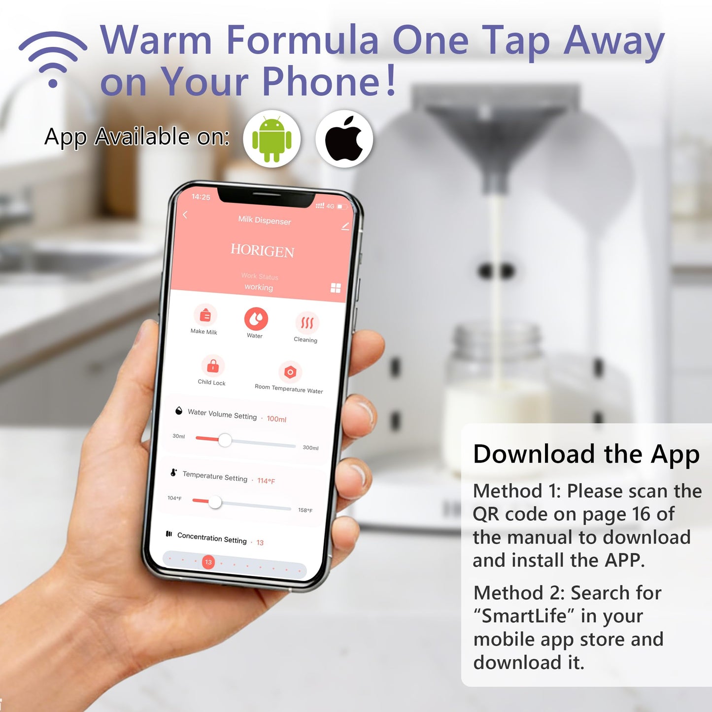 Horigen Smart Baby Formula Maker - Advanced WiFi Bottle Maker Formula Machine with Automatic Mix & Clean, Instant Warm Water, Fast Milk Make with Accurate Dispensing & Temperature Control