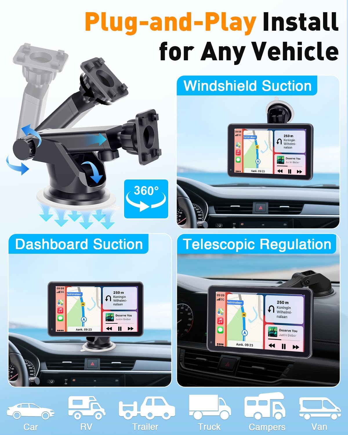 Thybro 7 Commuters Wireless Apple CarPlay & Android Auto Screen - Portable Car Display with AirPlay, Screen Mirroring