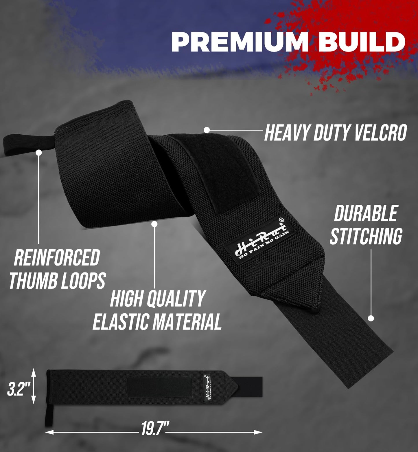 HiRui Elite 18" Weightlifting Wrist Wraps - Professional-Grade Ultimate Support & Comfort for Powerlifting Competition, CrossFit, Bodybuilding & Strength Training, Durable & Fully Adjustable (Black)