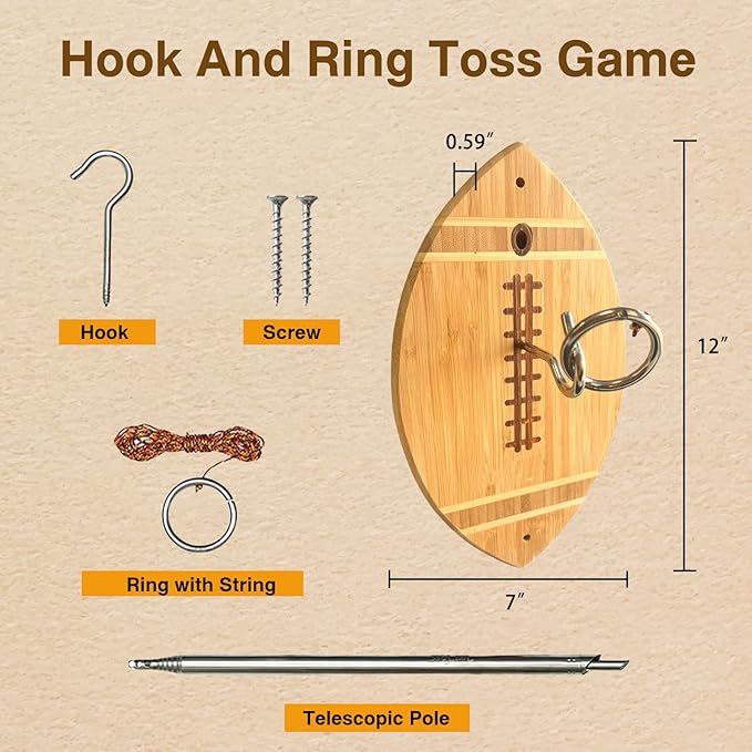 Ring Toss Game, Hook and Ring Toss Game with String and Hooks for Outdoor/Indoor Use, Man Cave Decor, Outside Games Great Gift for Men & Adults, 13 Inch