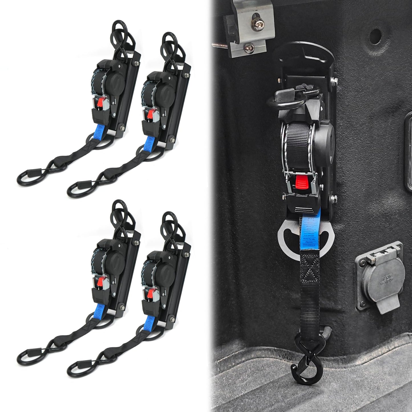 Retractable Ratchet Straps Compatible with 2019-2025 Chevrolet Silverado & GMC Sierra Retracting Straps Auto Retract Securing Strap Tie Down System, 4PCS
