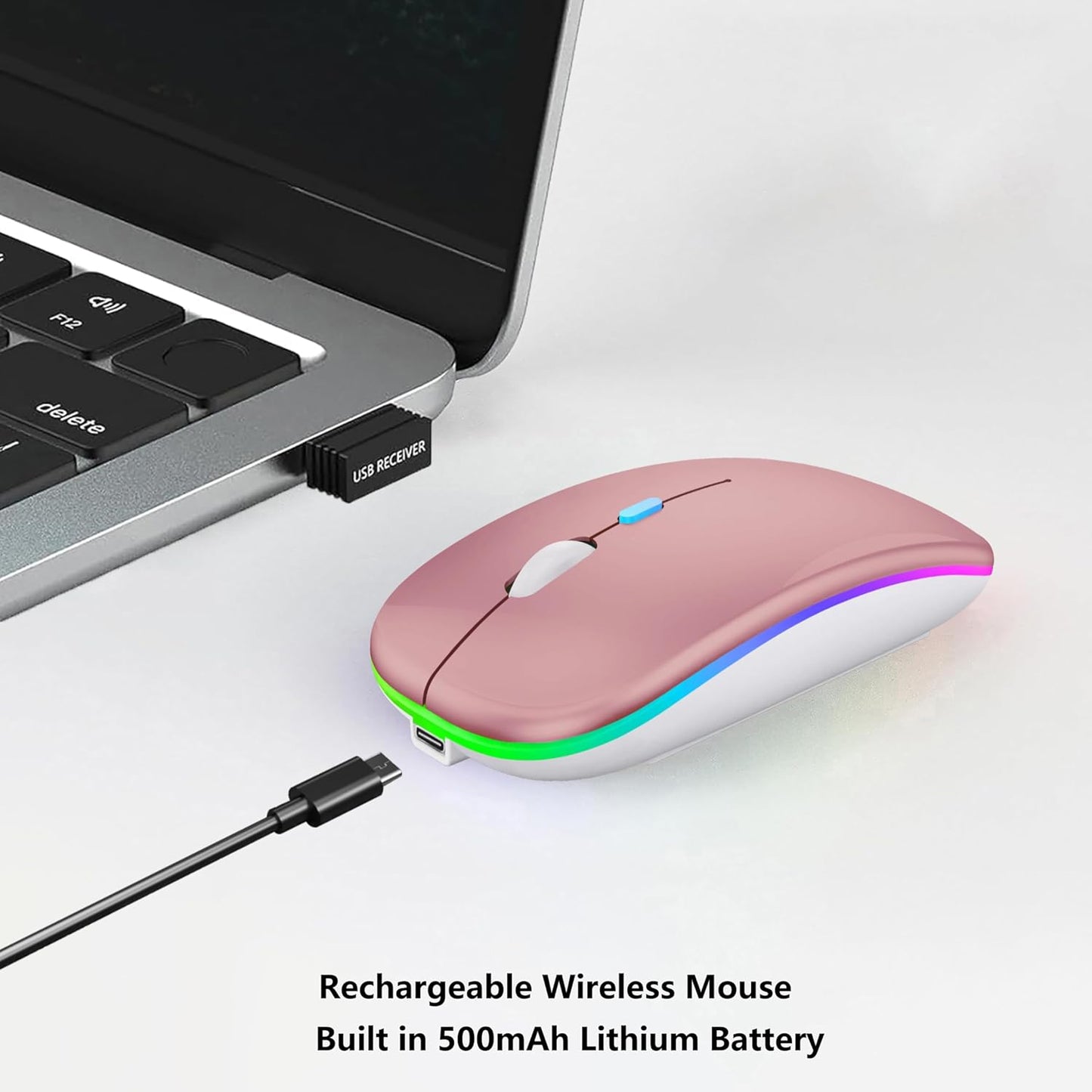 WREANU Use(BT5.2 2.4G Wireless Bluetooth Mouse Rechargeable Laptop Mice with LED Lights Silent Slim & Portable USB)