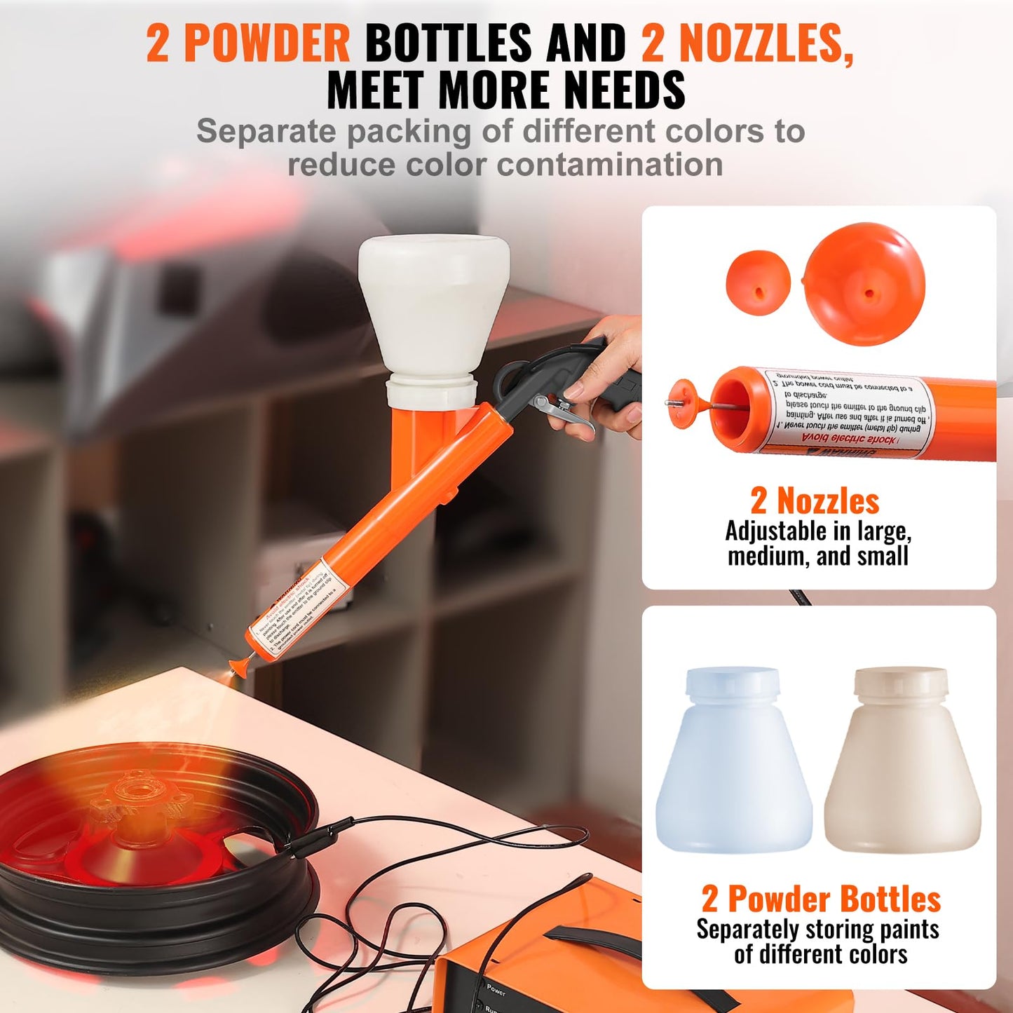 VEVOR Powder Coating System, 50KV Electrostatic Output Powder Coating Kit with Foot Switch, Spray Gun, Nozzles and Powder Cups, Powder Coating Equipment for Home DIY and Commercial Production