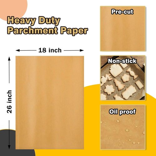 Katbite Parchment Paper Sheets - 200 Pcs Heavy Duty Unbleached, 18x26 Inches, Oil Proof for Baking & Cooking
