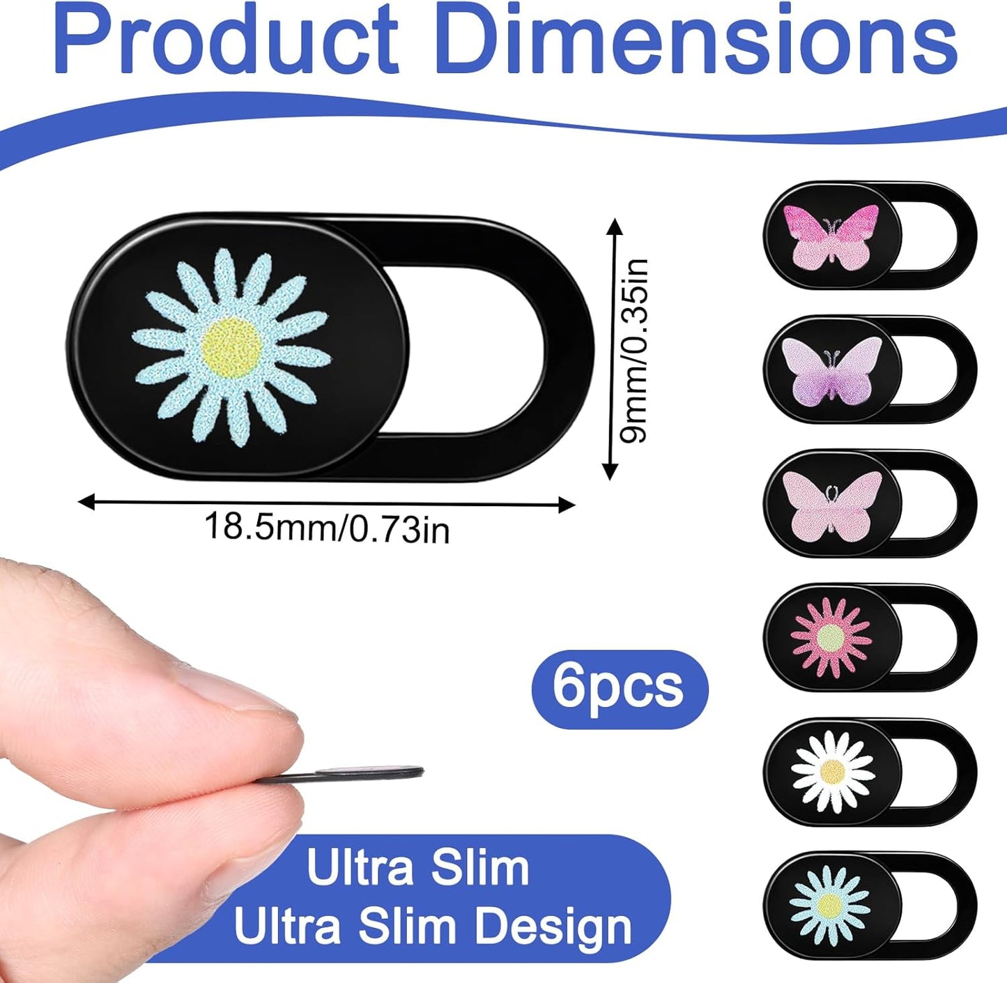 Qulkws 6 Pcs Webcam Cover Slide Butterfly Flower Design Ultra-Thin Laptop Camera Cover Slide Web Cam Privacy Blocker