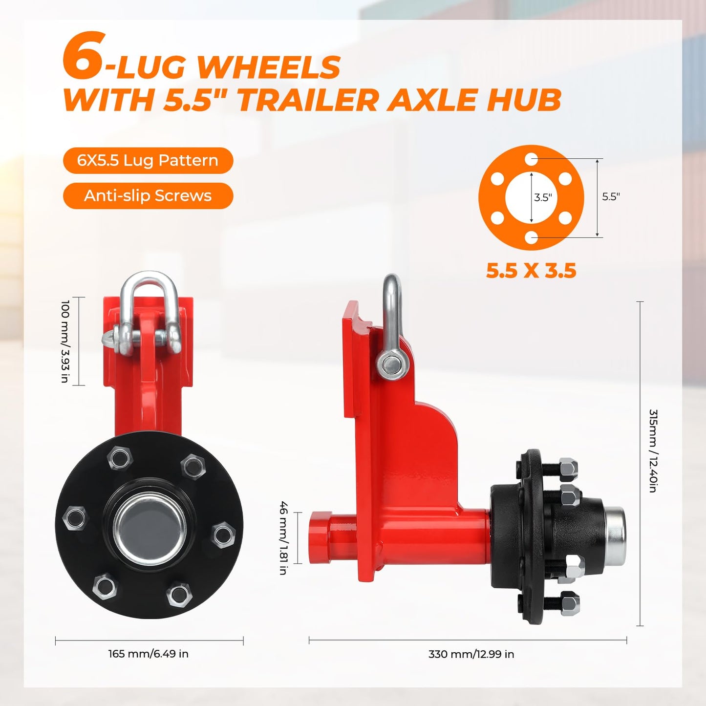 Atesilor 2 Pack Shipping Container Wheels 6 Lug, Axles Kit with Ratchet Tie Down for Moving 20ft–40ft Empty Containers, Shipping Container Accessories, 22,000 lbs Capacity Each