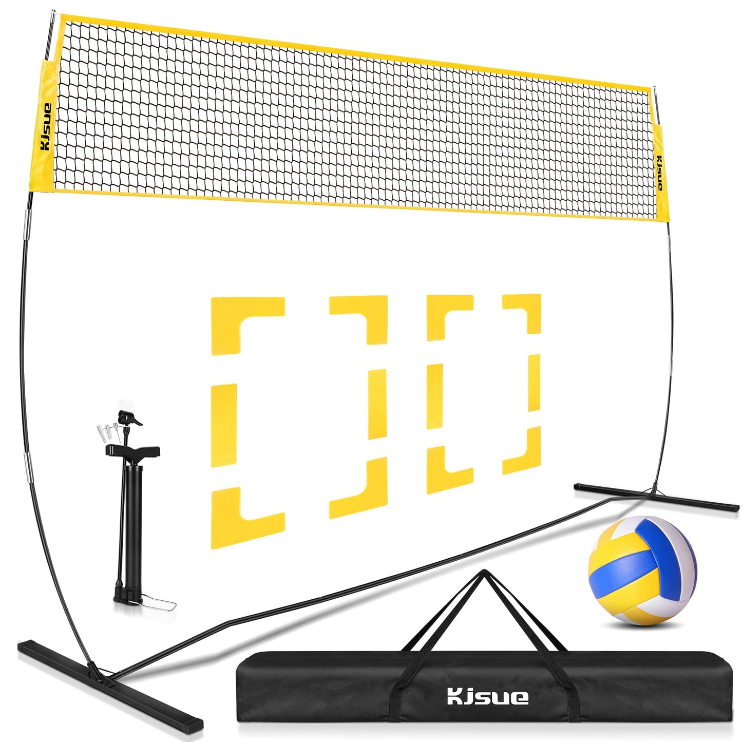 Freestanding Volleyball Net Set for Backyard - 12FT Portable Outdoor Volleyball Net Training Equipment with Soft Volleyball, Pump, Boundary Mark and Carry Bag for Park, Beach Games, Volleyball Sports