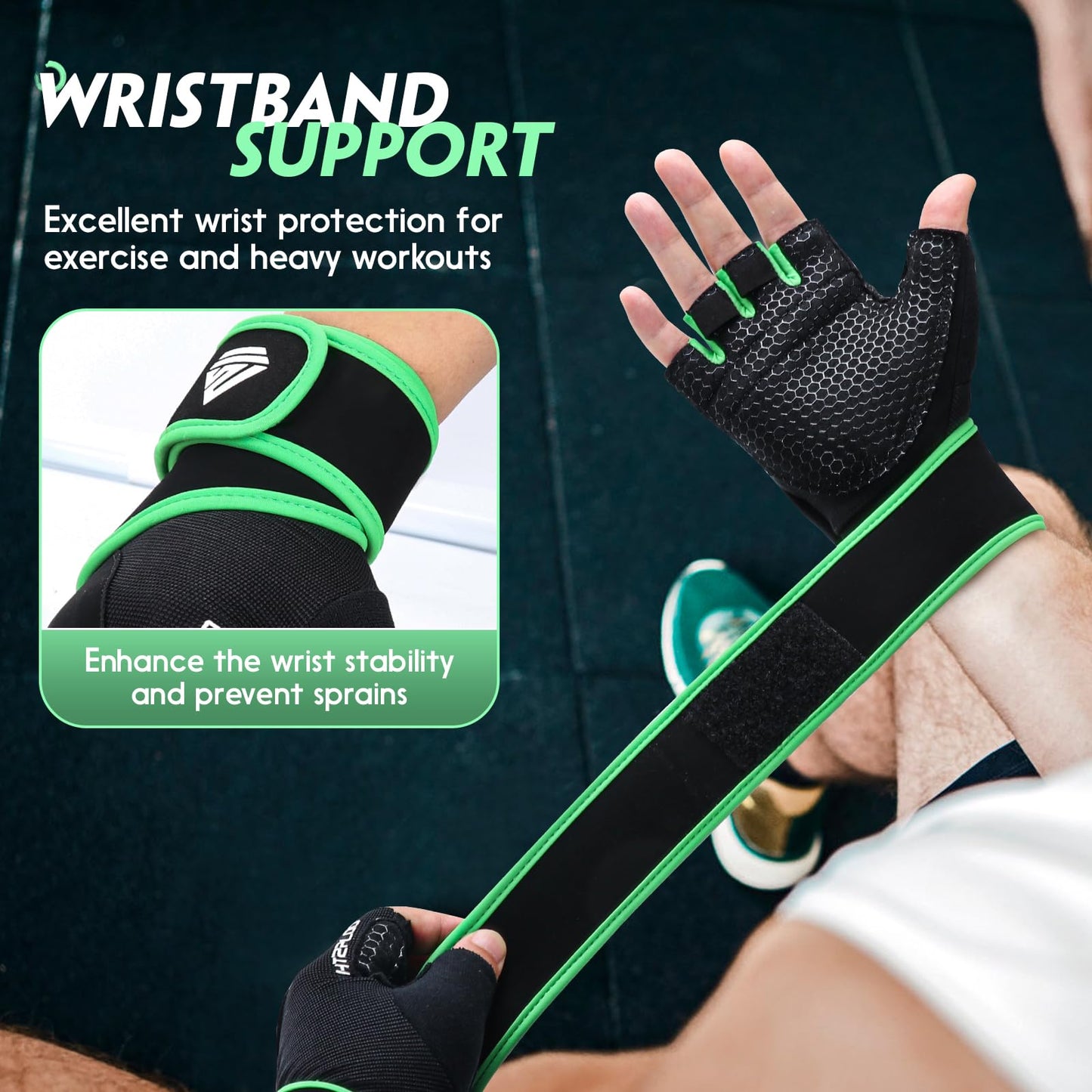 HTZPLOO Workout Gloves Gym Gloves Weight Lifting Gloves for Men with Full Palm Pad,Strong Wrist Wraps Support,Enhanced Grip,for Fitness,Training,Weightlifting,Exercise (Green,Small)