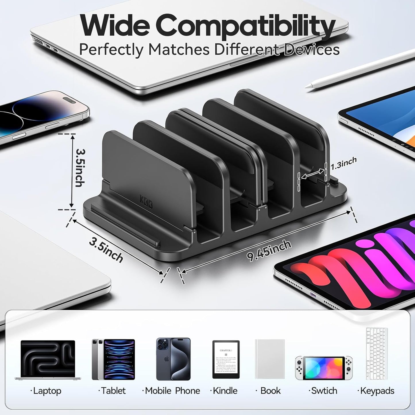 KDD 4-Slot 6-in-1 Vertical Laptop Stand with Gravity Locking, Laptop Holder Desktop Stand, Space-Saving Organizer Fits