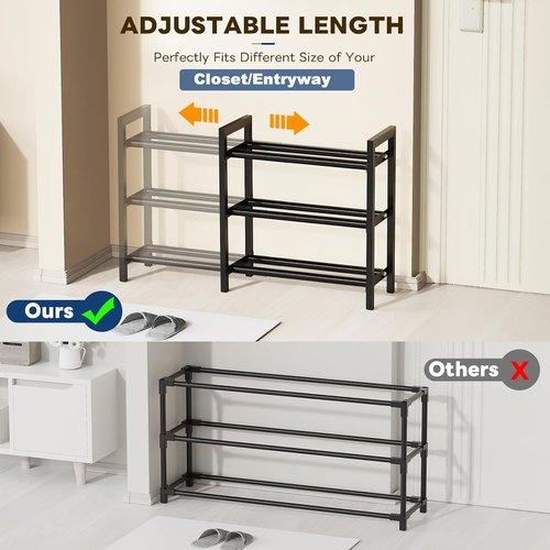 Mavivegue Expandable Shoe Rack - 3-Tier Adjustable Organizer for Closet & Entryway - 18-33”