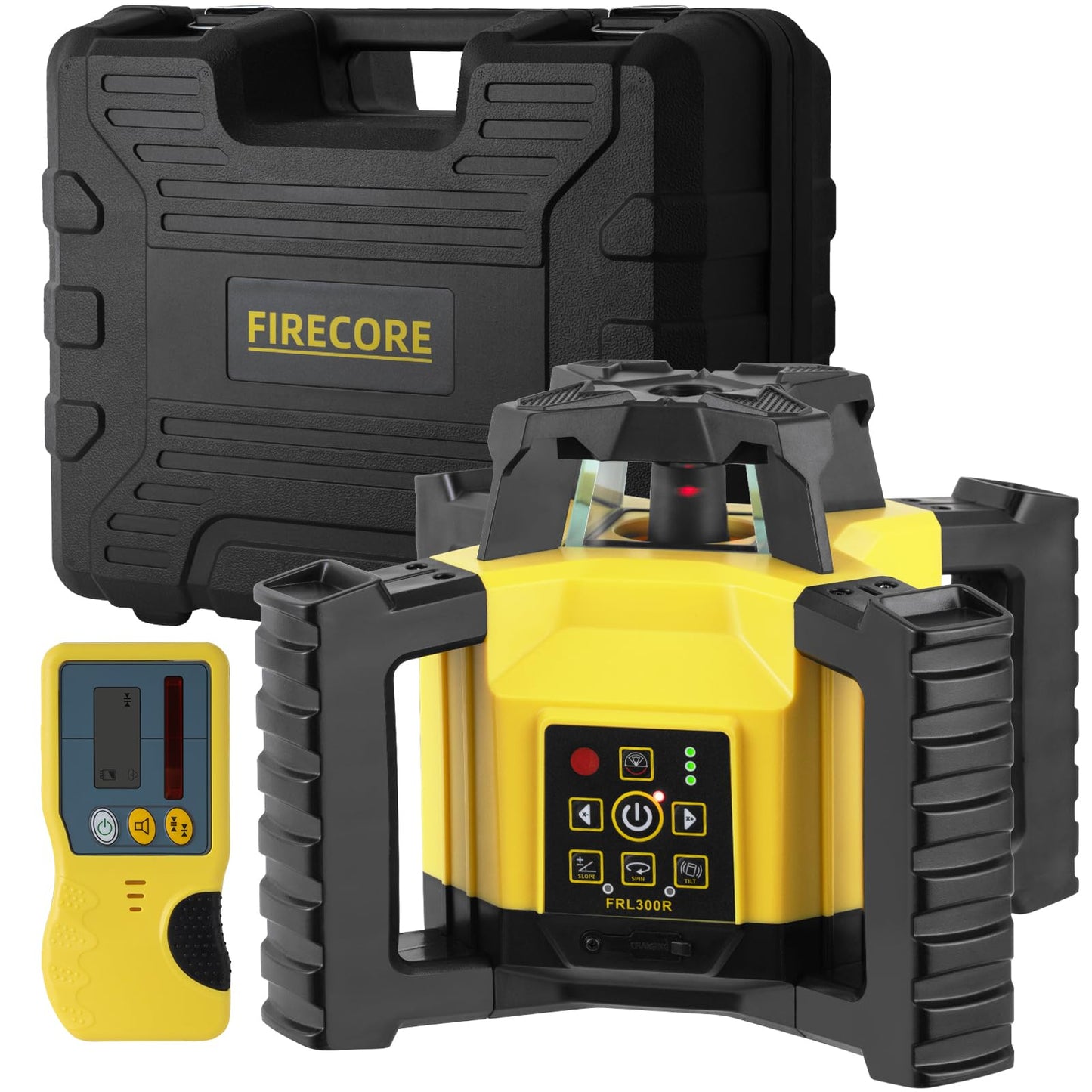 Firecore Rotary Laser Level Kit, 360 Degree Self-Leveling Horizontal Rotary Laser for Construction, Outdoor Laser Level with Receiver, Rechargeable Battery, Rod Clamp & Remote Control Included-FRL300R